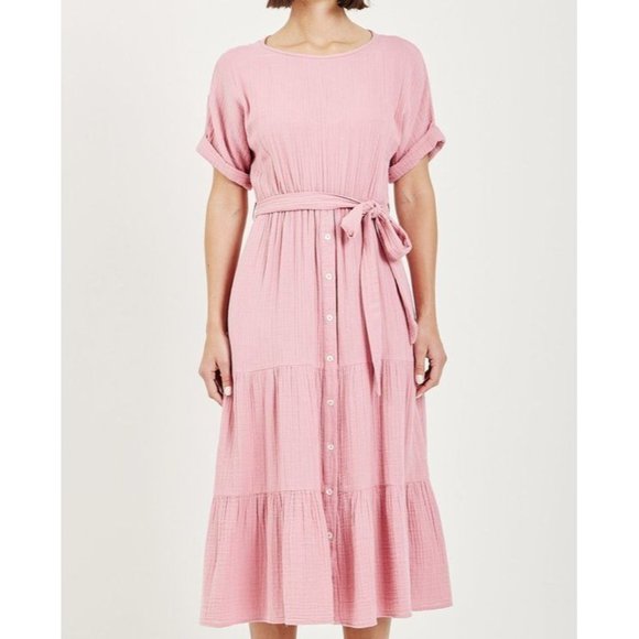 XIRENA Aeryn pink tiered midi dress small - Picture 2 of 11